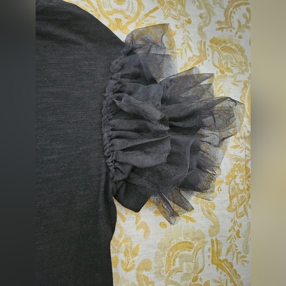 Anthropologie Lea & Viola Black Short Tulle Ruffle Sleeve Cotton Shirt Sz Small - Picture 8 of 10
